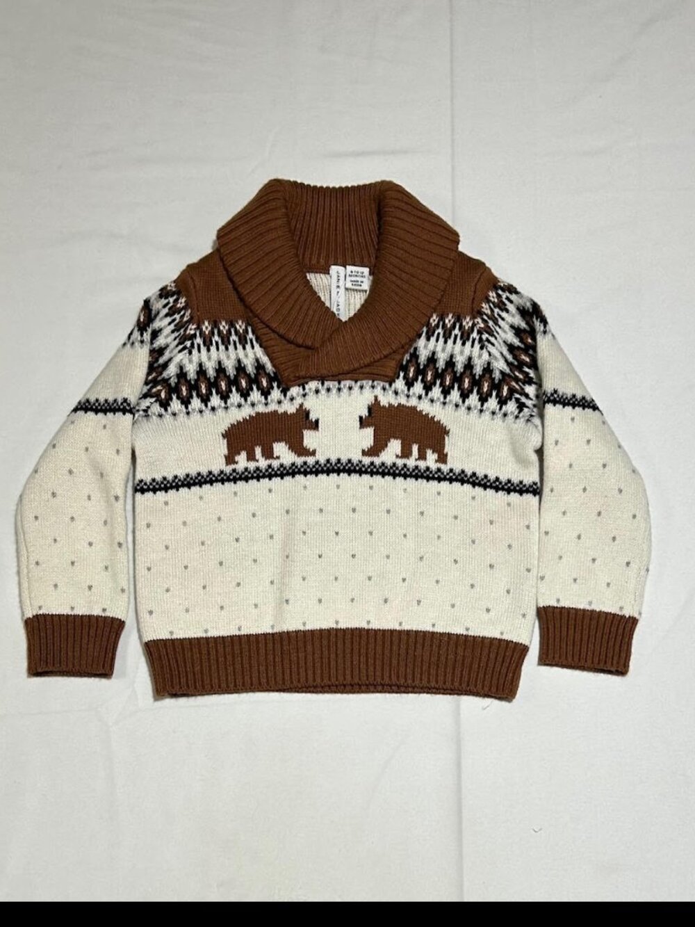 Janie and Jack Baby Boys 6-12 Months Bear Brown Shawl Collar Sweater NWT Preppy